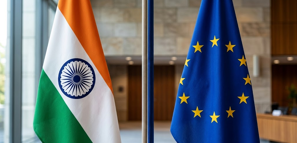 India and EU relation and Flag as symbol