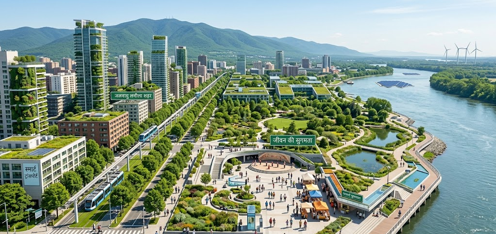 Modern city with renewable energy production